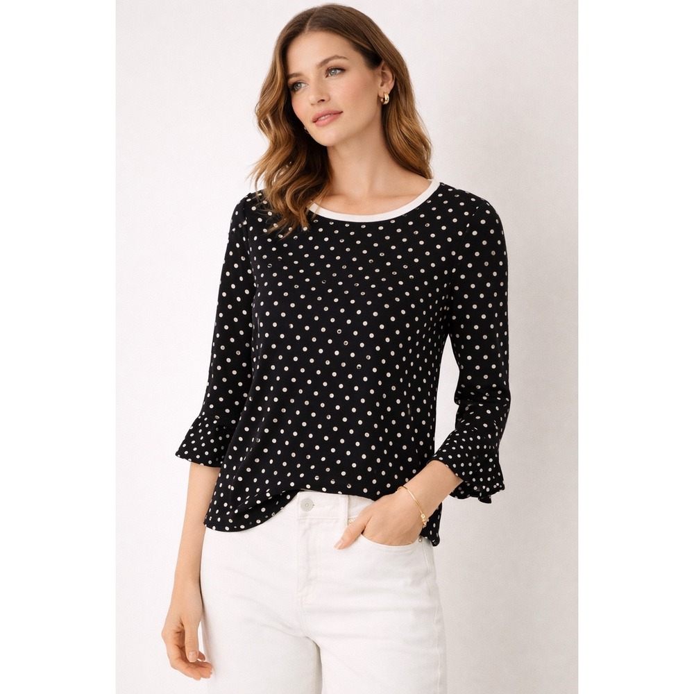 Kate Spade‎ New York Black Polka Dot Ruffle Sleeve Top Small
